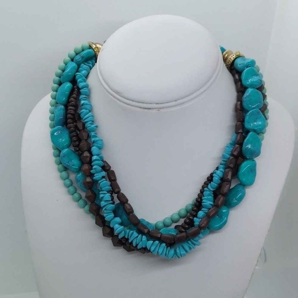 Beautiful turquoise and wood multistrand necklace